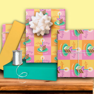 Chocolate Pink Cake 21st Birthday Wrapping Paper Sheet