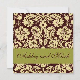 Chocolate Pistachio Damask Wedding Invitation