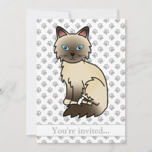 Chocolate Point Birman/Ragdoll Cat Birthday Party Invitation