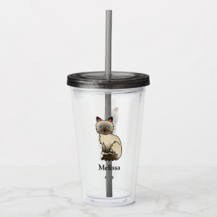 Chocolate Point Birman / Ragdoll Cat & Custom Name Acrylic Tumbler