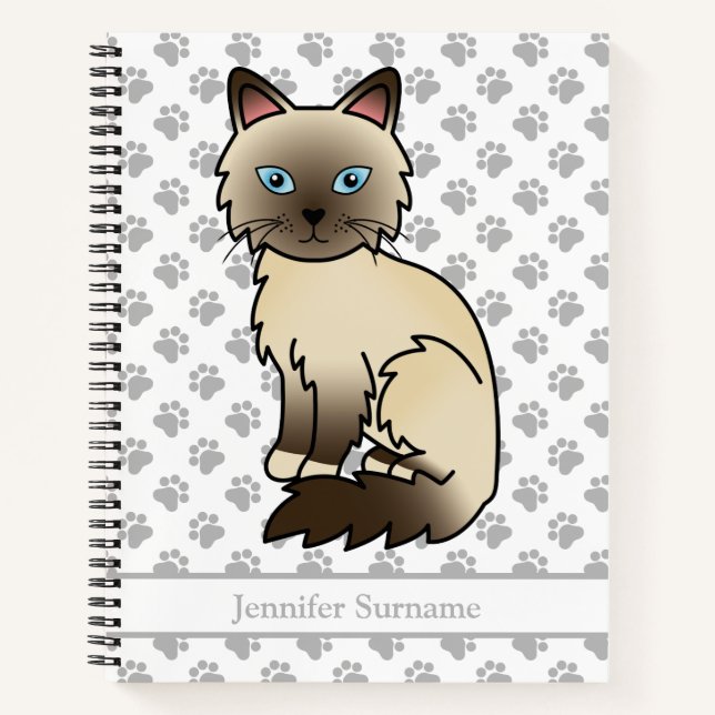 Chocolate Point Birman / Ragdoll Cat & Custom Text Notebook (Front)