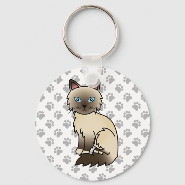 Chocolate Point Birman / Ragdoll Cat Illustration Key Ring (Front)