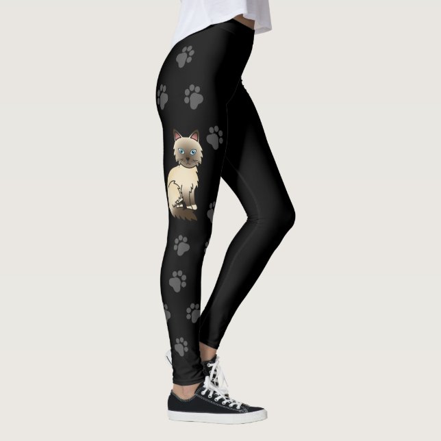 Chocolate Point Birman / Ragdoll Cat & Paws Black Leggings (Right)