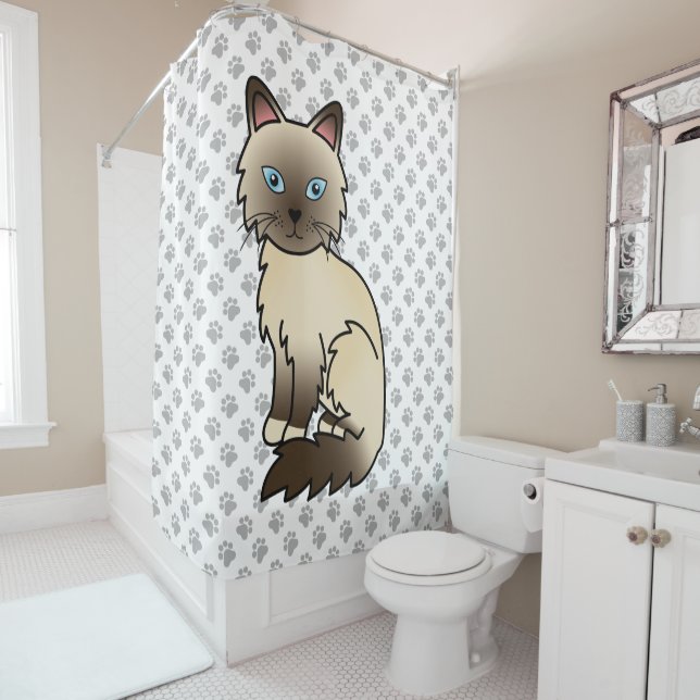 Chocolate Point Birman / Ragdoll Cat & Paws Shower Curtain (In Situ)