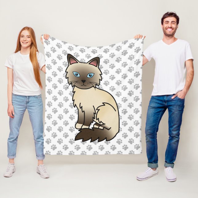 Chocolate Point Birman / Ragdoll Cute Cat & Paws Fleece Blanket (In Situ)