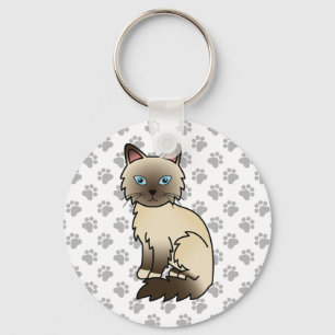 Chocolate Point Birman / Ragdoll Cute Cat & Paws Key Ring