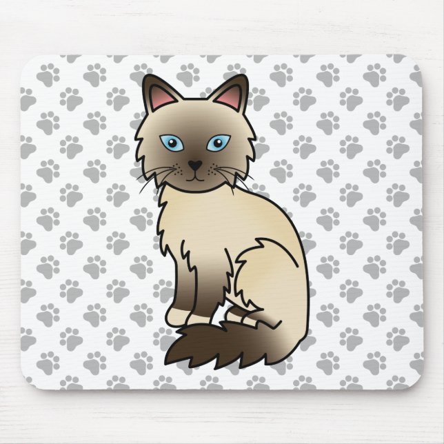 Chocolate Point Birman / Ragdoll Cute Cat & Paws Mouse Pad (Front)