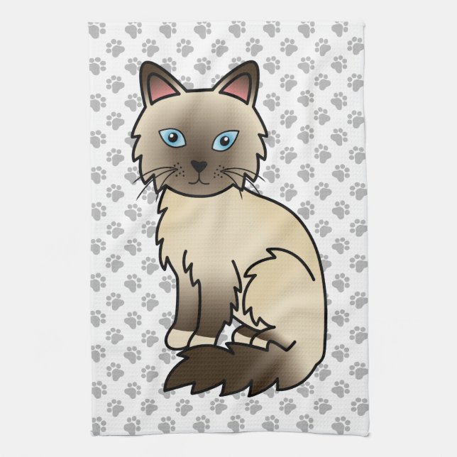 Chocolate Point Birman / Ragdoll Cute Cat & Paws Tea Towel (Vertical)
