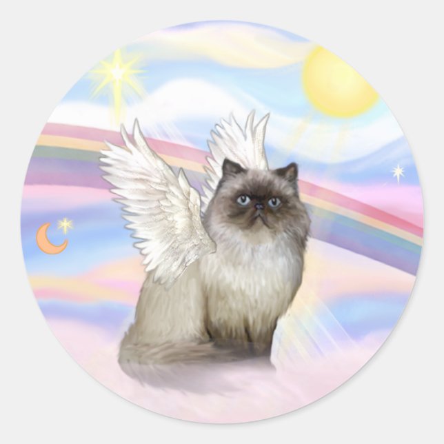 Chocolate Point Himalayan Cat  Angel Classic Round Sticker (Front)
