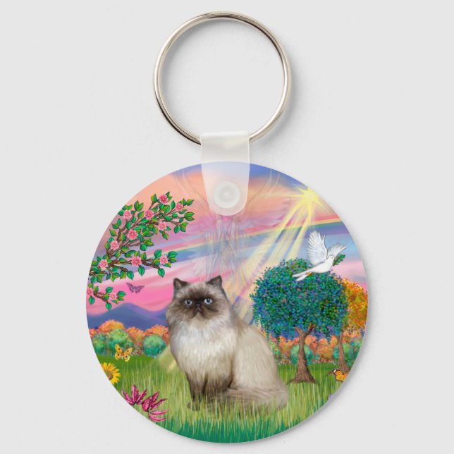 Chocolate Point Himalayan Cat -  Cloud Angel Key Ring (Front)