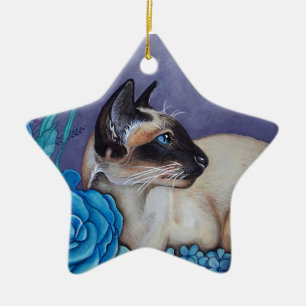 Chocolate Point Siamese Cat Ceramic Tree Decoration