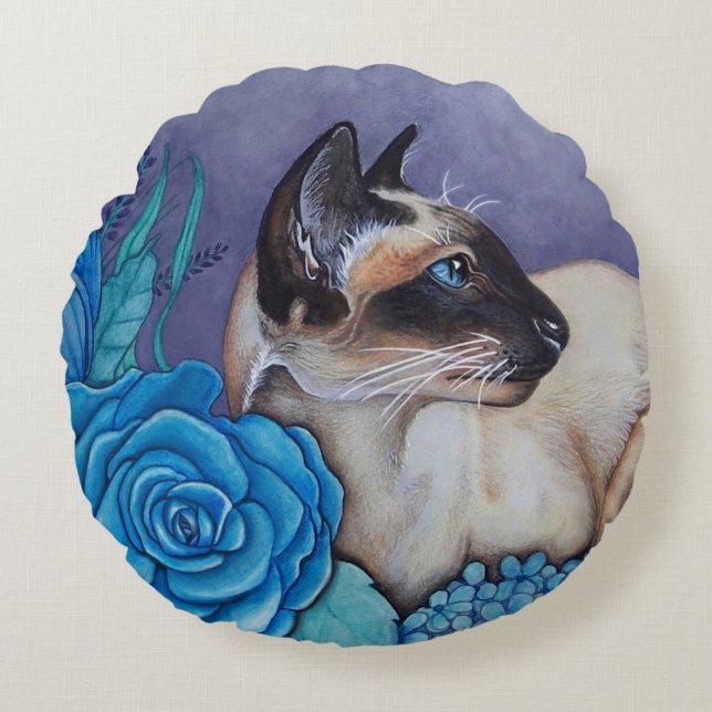Chocolate Point Siamese Cat Round Cushion (Front)