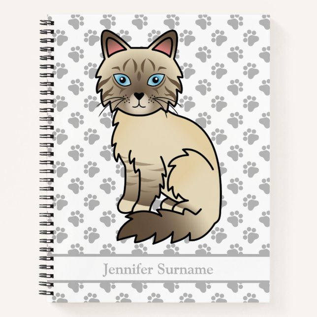 Chocolate Point Tabby Birman Cat & Custom Text Notebook (Front)