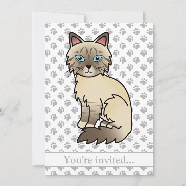 Chocolate Point Tabby Birman/Ragdoll Cat Birthday Invitation (Front)