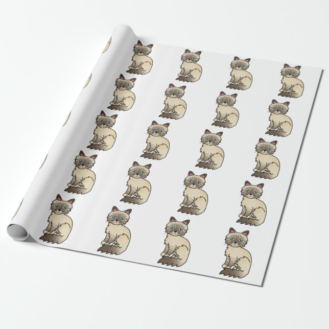 Chocolate Point Tabby Birman / Ragdoll Cat Pattern Wrapping Paper (Unrolled)