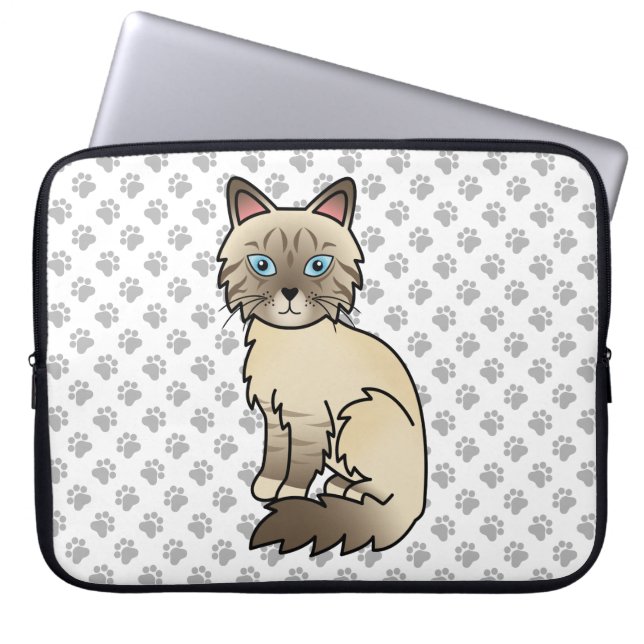 Chocolate Point Tabby Birman / Ragdoll Cat & Paws Laptop Sleeve (Front)