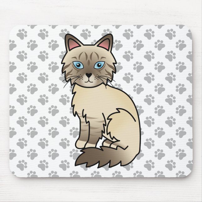 Chocolate Point Tabby Birman / Ragdoll Cat & Paws Mouse Pad (Front)