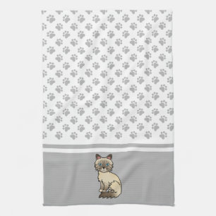 Chocolate Point Tabby Birman / Ragdoll Cat & Paws Tea Towel