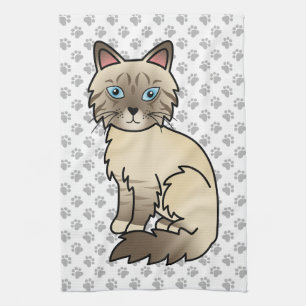 Chocolate Point Tabby Birman / Ragdoll Cat & Paws Tea Towel