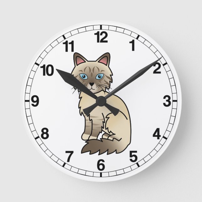 Chocolate Point Tabby Birman / Ragdoll Cat Round Clock (Front)