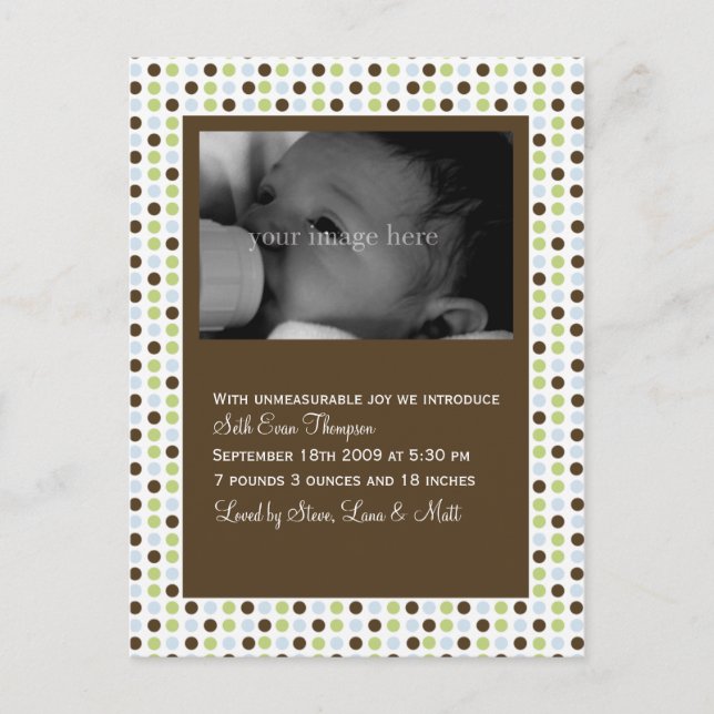 Chocolate Polka Dot Baby Announcement (Front)