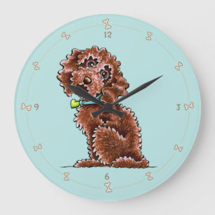 Chocolate Poodle Mix Side Sit Large Clock