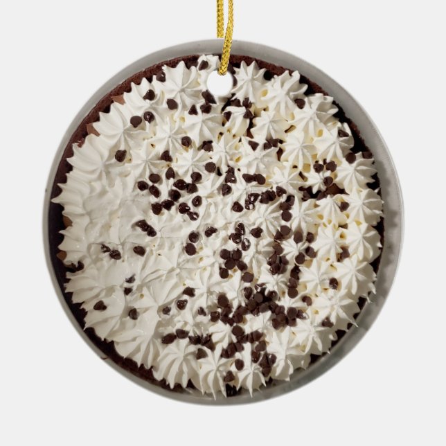 Chocolate Pudding Pie and Whipped Cream Christmas Ceramic Ornament (Front)