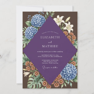 Chocolate Purple Hydrangea Eucalyptus Wedding Invitation