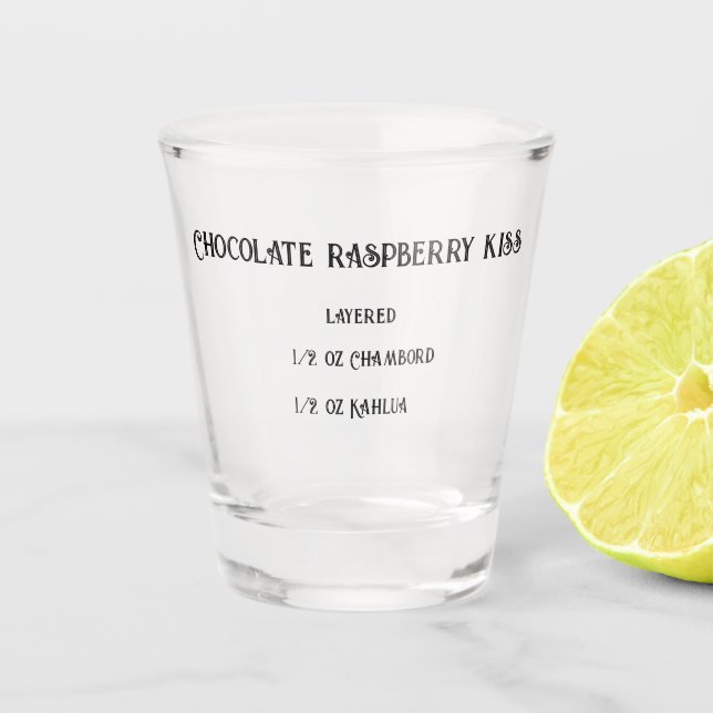 Chocolate raspberry kiss novelty shot glass (Front)