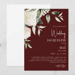 Chocolate Red White Hydrangeas Wedding Invitation