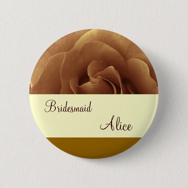 Chocolate Rose and Cream Wedding Bridesmaid Button (Front)