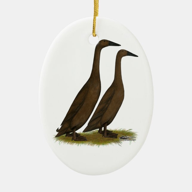 Chocolate Runner Ducks Ceramic Ornament (Front)