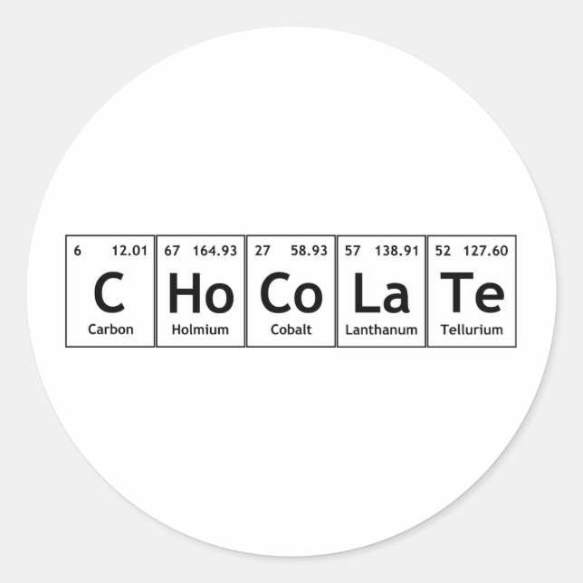 CHoCoLaTe Science Periodic Table Words Elements Classic Round Sticker (Front)