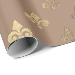 Chocolate Sepia Gold Metallic Fleur-de-lis Wrapping Paper