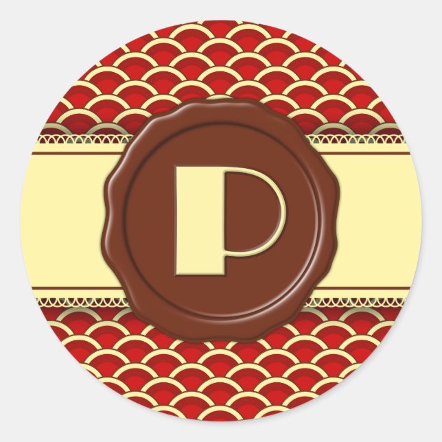 Chocolate Shop Monogram - Cherry Scallops - P Classic Round Sticker (Front)