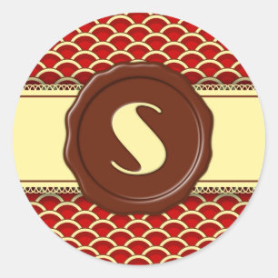 Chocolate Shop Monogram - Cherry Scallops - S Classic Round Sticker