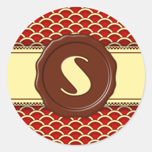 Chocolate Shop Monogram - Cherry Scallops - S Classic Round Sticker (Front)