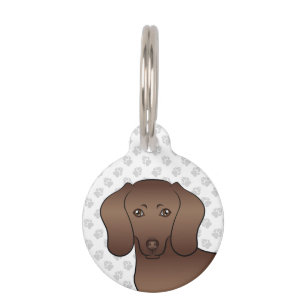 Chocolate Short Hair Dachshund Cartoon Dog Head Pet Tag