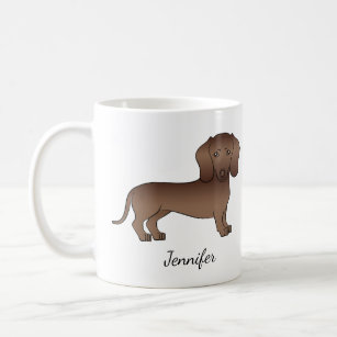 Chocolate Short Hair Dachshund Cartoon Dog & Name Coffee Mug