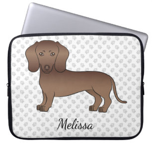 Chocolate Short Hair Dachshund Cartoon Dog & Name Laptop Sleeve