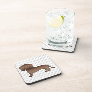 Chocolate Short Hair Dachshund Cartoon Dog & Paws Coaster