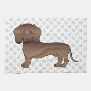 Chocolate Short Hair Dachshund Cartoon Dog & Paws Tea Towel