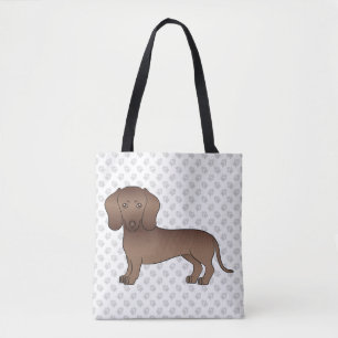 Chocolate Short Hair Dachshund Cartoon Dog & Paws Tote Bag