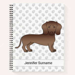 Chocolate Short Hair Dachshund Cartoon Dog & Text Notebook