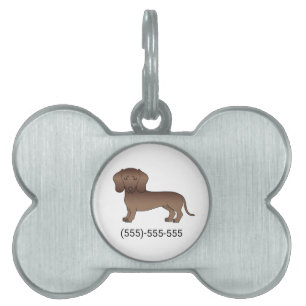 Chocolate Short Hair Dachshund Cute Dog & Number Pet ID Tag