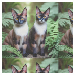 Chocolate Siamese Cat Twins, Fabric