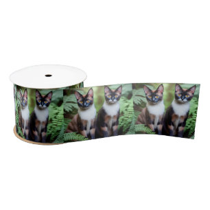 Chocolate Siamese Cat Twins, Satin Ribbon