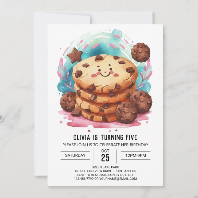 Chocolate Simple Chic Cookies Birthday Invitation (Front)