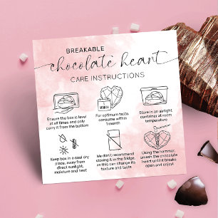 Chocolate Smash Heart Care Guide Pink Watercolor Square Business Card