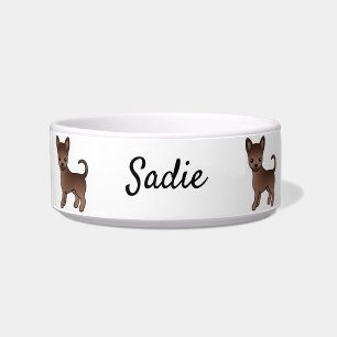Chocolate Smooth Coat Chihuahua Cartoon Dog & Name Bowl